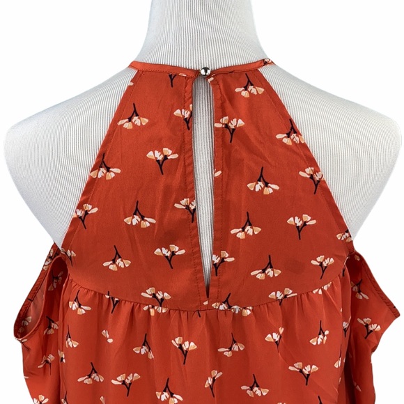 Abercrombie Orange Floral Print Cold Shoulder Blouse - Picture 7 of 16